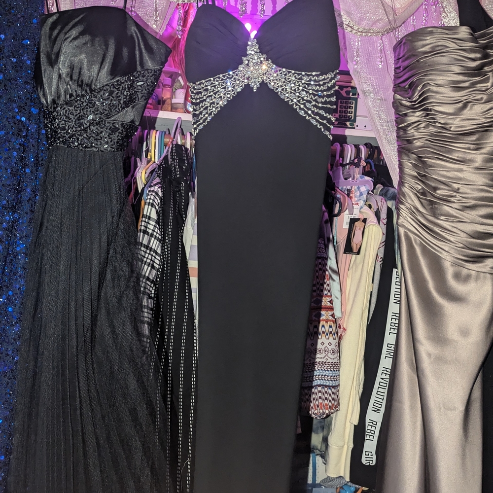 Elegant Black Strapless Gown with Embellishments